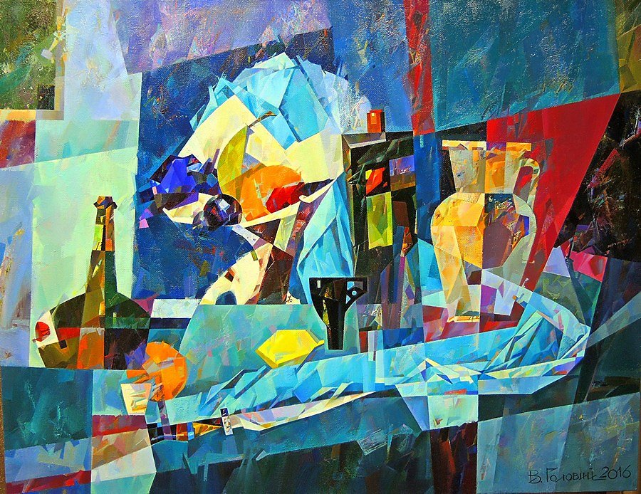 Still life with blue drapery